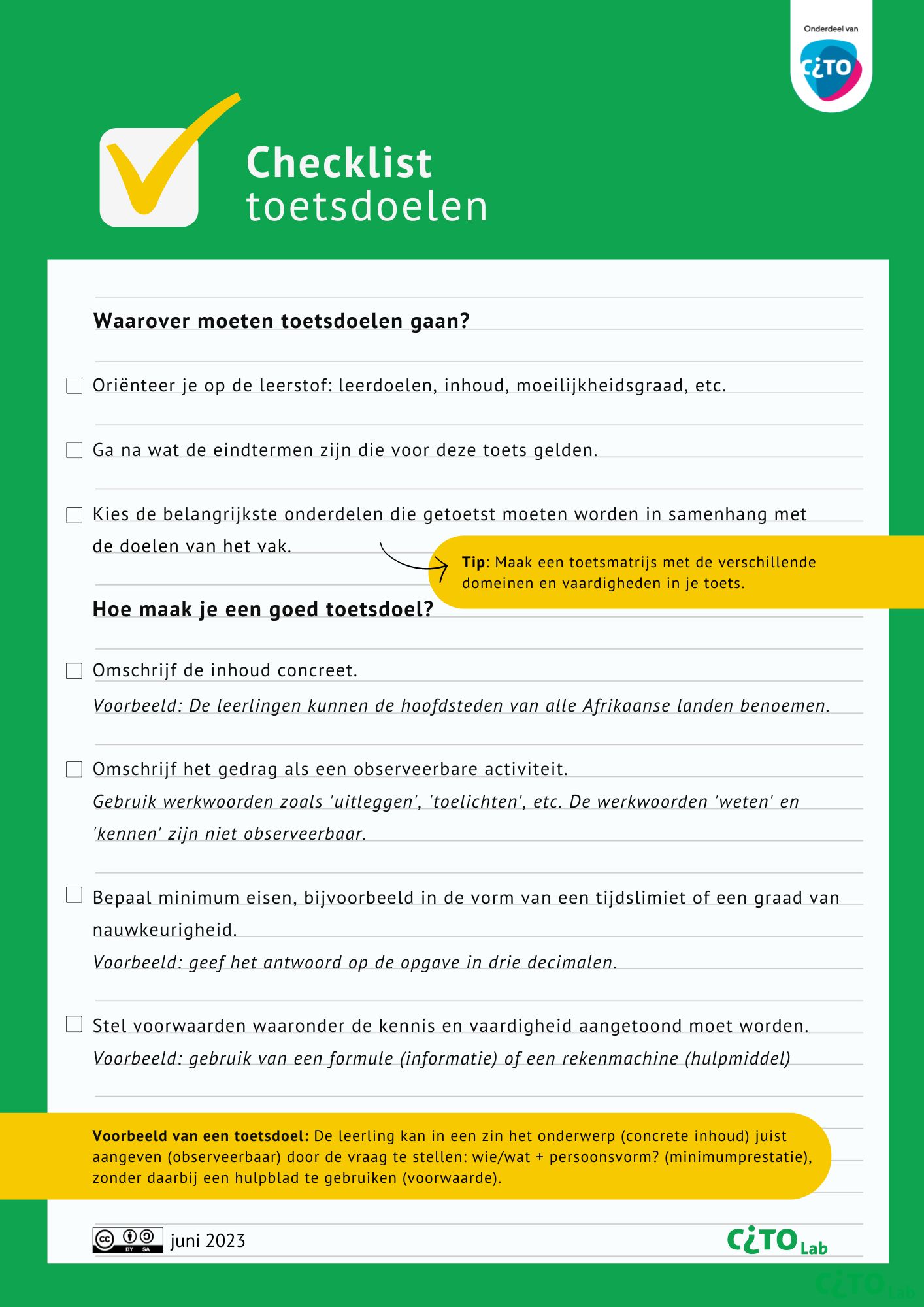 Checklist toetsdoelen