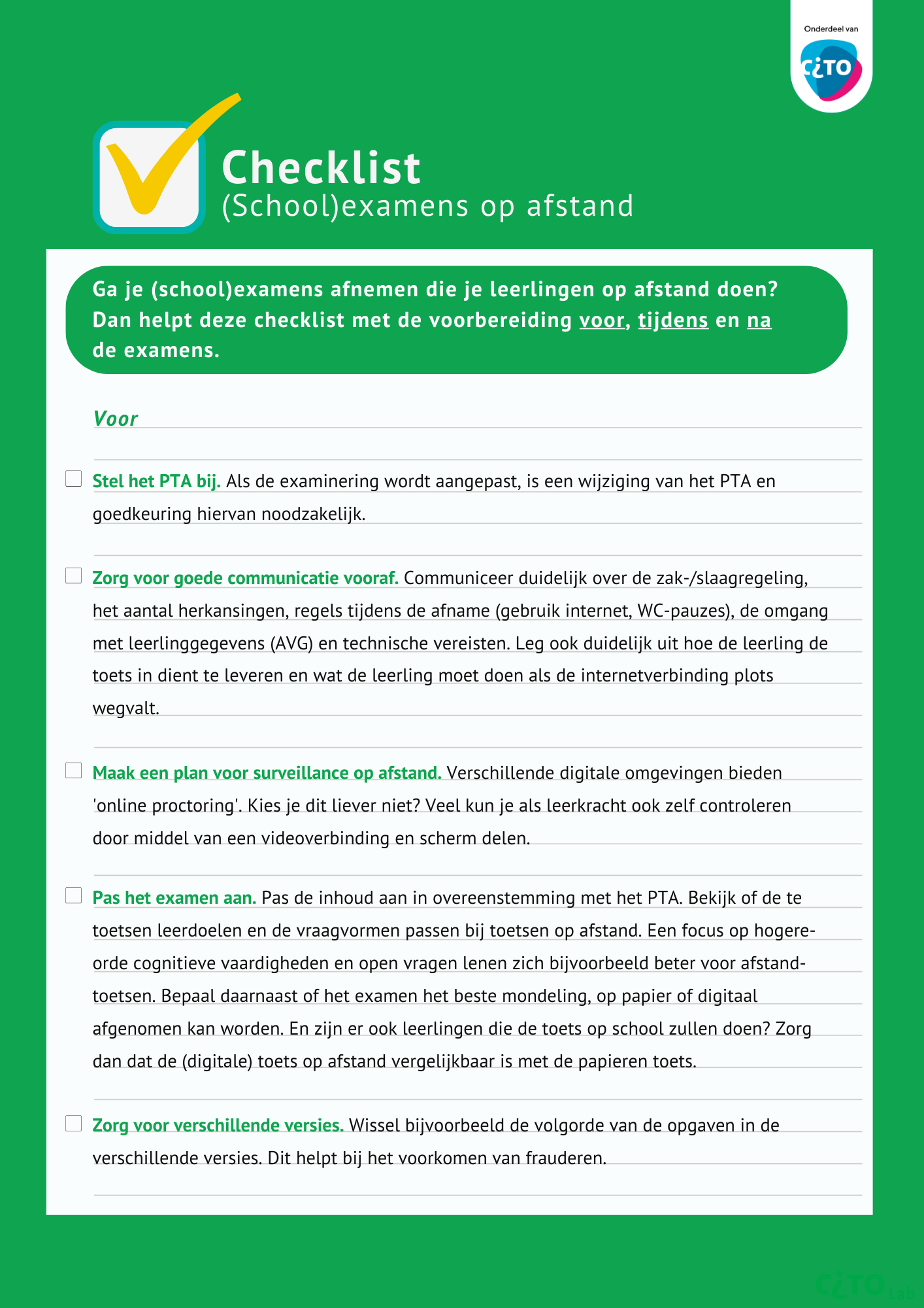 Checklist (School)Examens op afstand