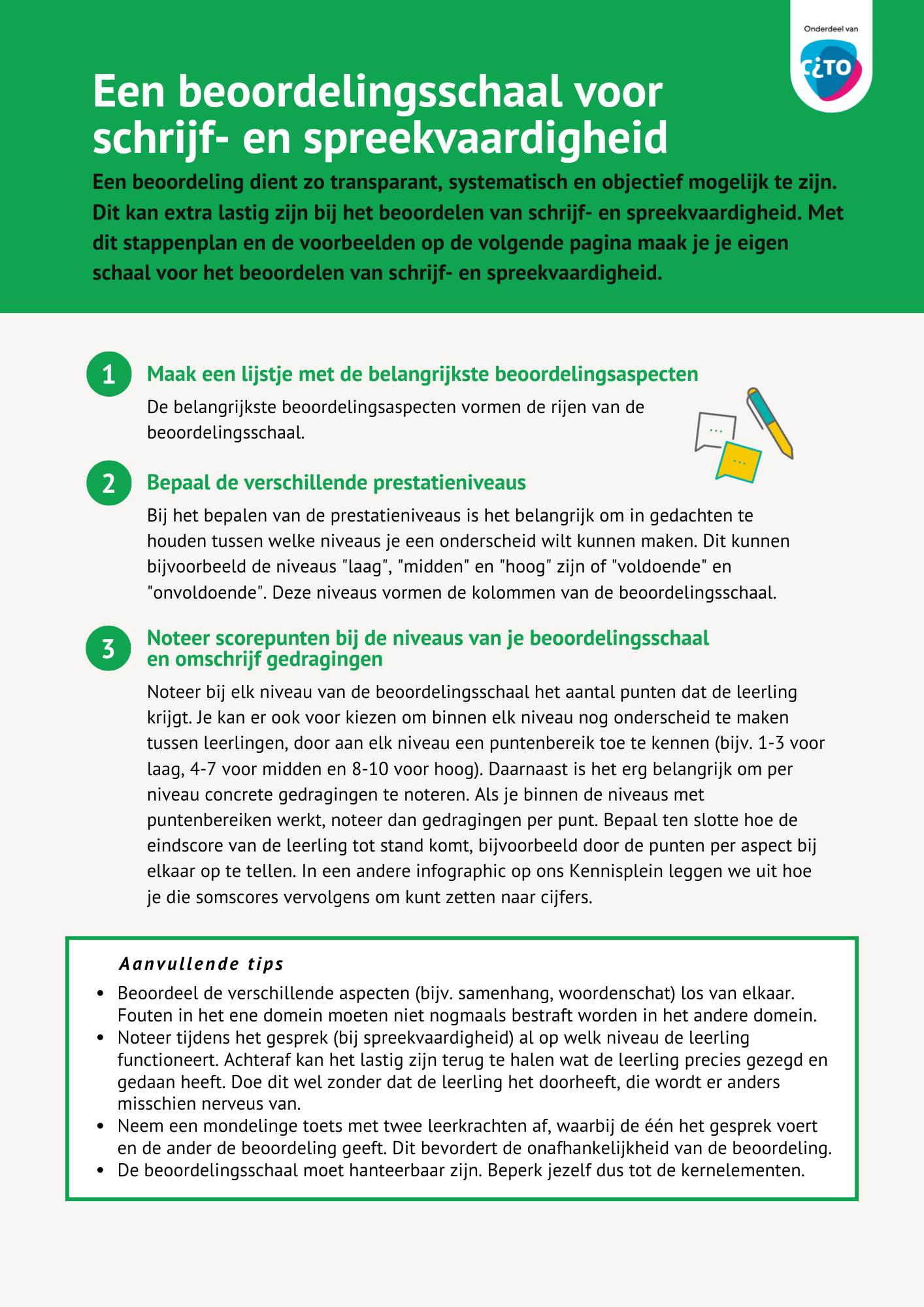 Een beoordelingsschaal voor schrijf- en spreekvaardigheid